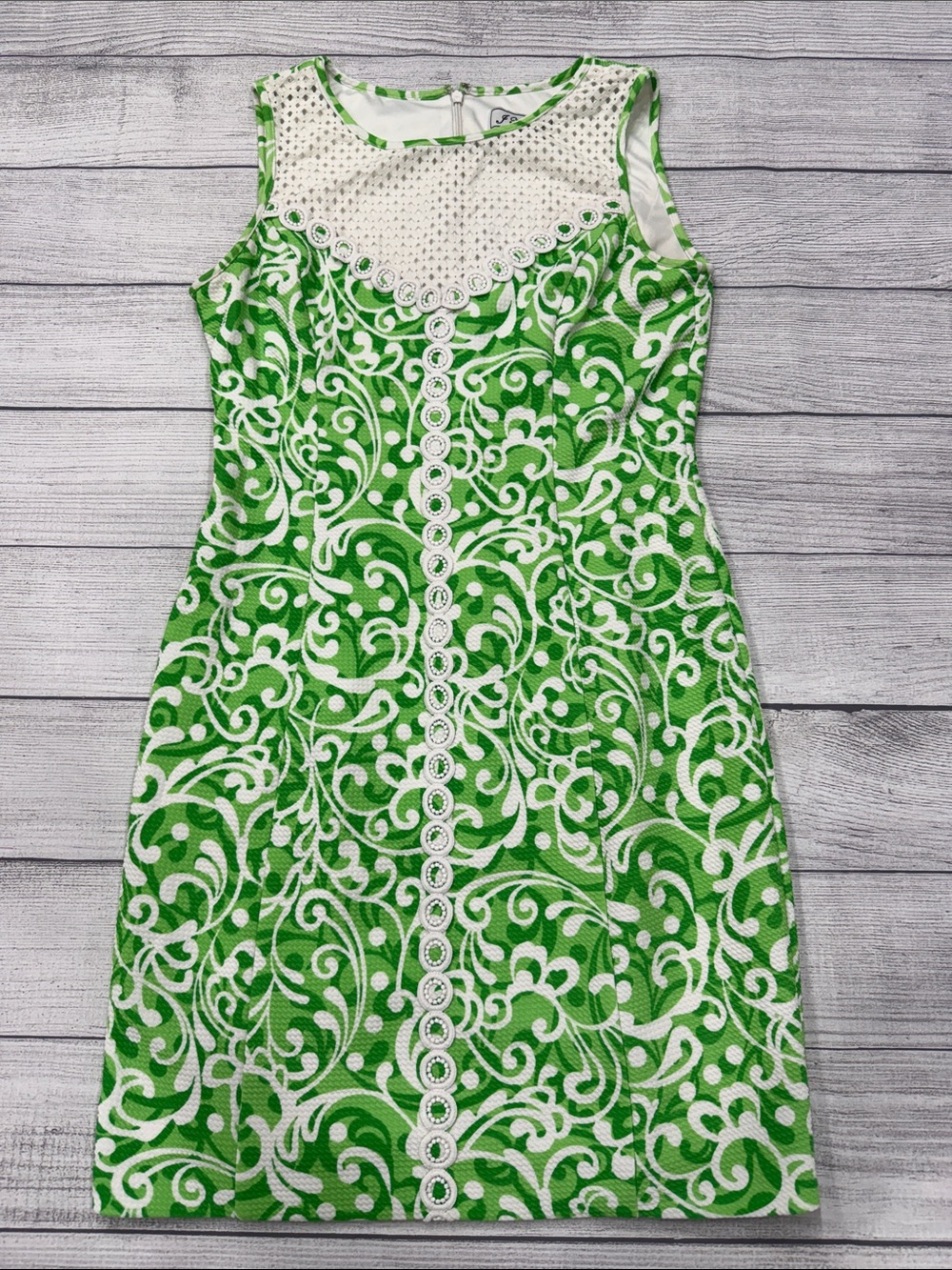 J Howard Green White Lace Overlay Sheath Dress Size 8